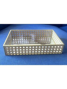 Rattan Woven Tray Designer Vanity Mirrored CANED Bathroom Serving 13"Lx9"Wx2.5"H